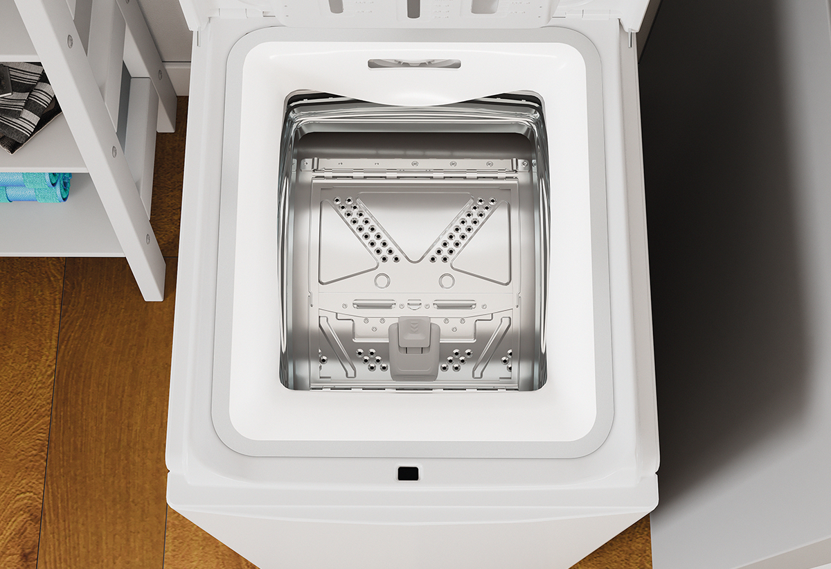 Απεικονίζεται το πλυντήριο ανοιχτό.